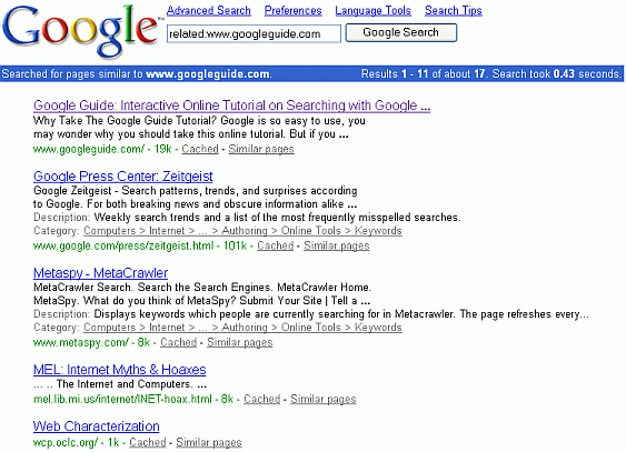 Screen shot showing pages similar to Google Guide